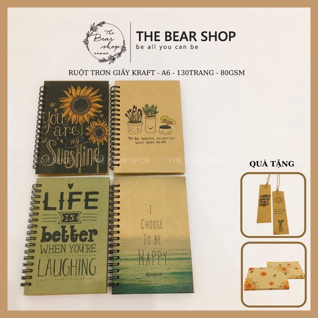 Sổ tay ghi chép handmade vintage - Khổ A6 bìa cứng giấy kraft - The Bear Shop