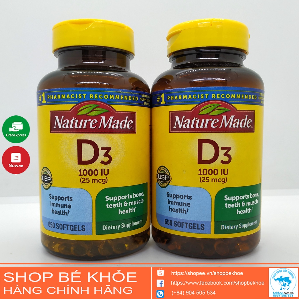 Viên uống bổ sung Vitamin D3 Nature Made 1000 IU mẫu mới