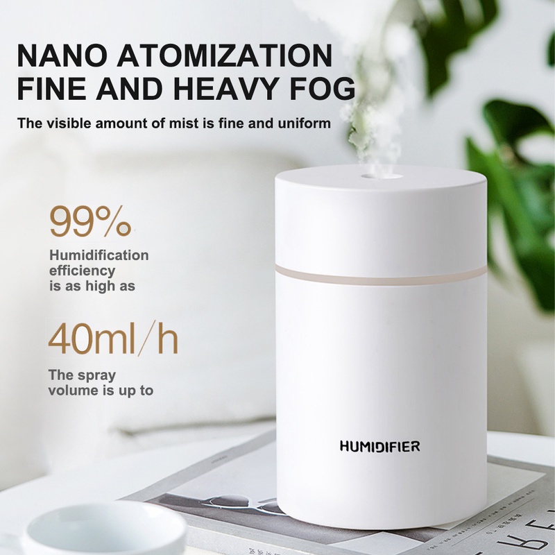 Máy Phun Sương Tạo Độ Ẩm Không Khí USB Mini 300ml Có Đèn Ngủ Tự Động Tắt Mở