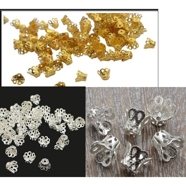 Gói 20- 50 đế hoa ốp hạt cườm, hạt đá dạng chuông nhiều size