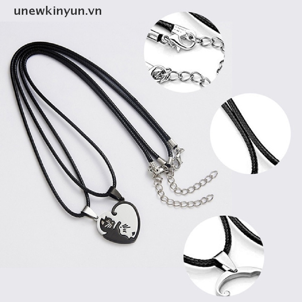 【UU】 2pc/set Couple Heart Necklace Matching Puzzle Cat Pendant Jewelry Valentine Gift .