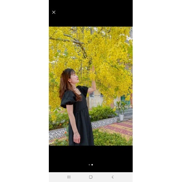 Váy Babydoll cổ vuông tay phồng hàng Quảng Châu - Hàng có sẵn