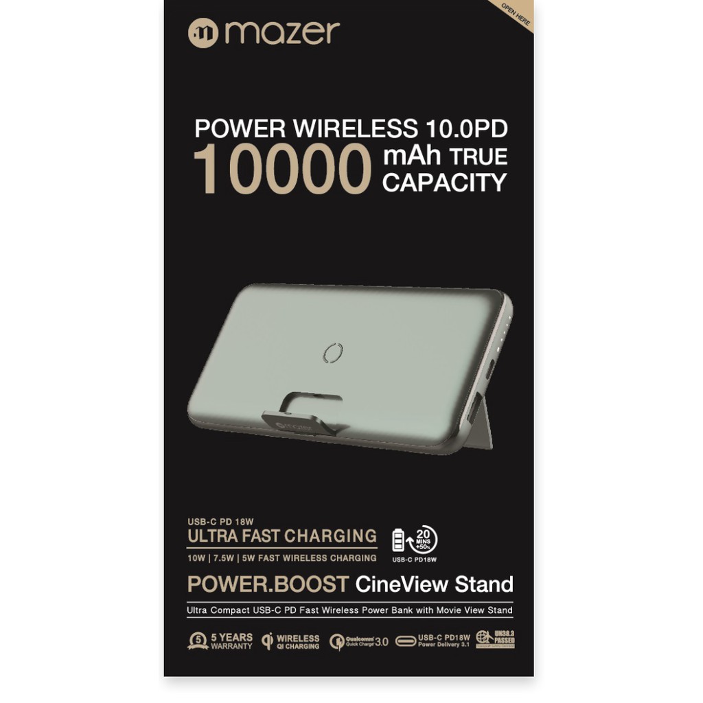 Pin Sạc Không Dây Mazer POWER.BOOST AIR.STAND 10000mAh (10W/QC3.0/PD18W) - Hàng chính hãng