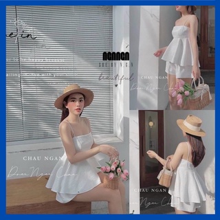 Set đũi Trắng đi biển, sét áo 2 dây chất đũi mềm mịn thoáng mát - kameco