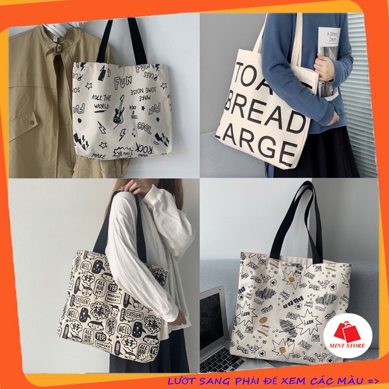 Túi vải canvas, túi tote đeo vai đẹp giá rẻ vừa A4 đi chơi phong cách hàn quốc PK 320