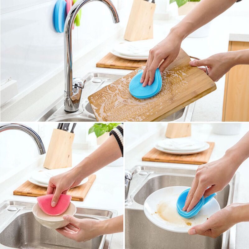 Miếng rửa chén đĩa xoong nồi bằng silicone có móc treo