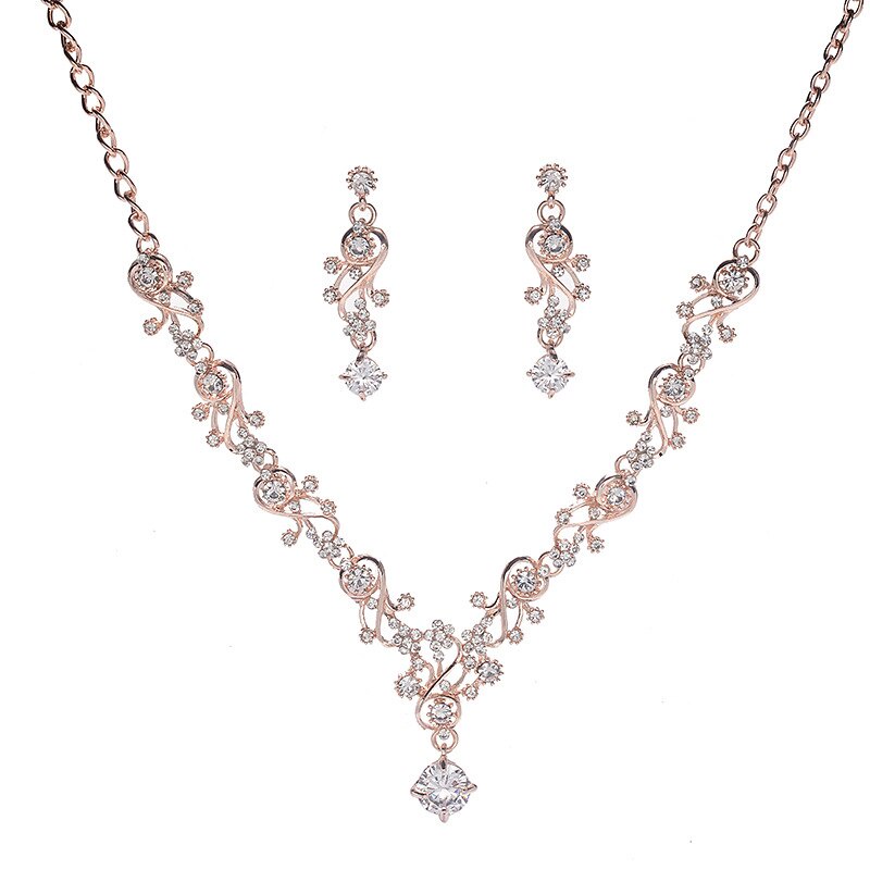 Set vòng cổ và đôi khuyên tai đính đá pha lê thời trang sang trọng