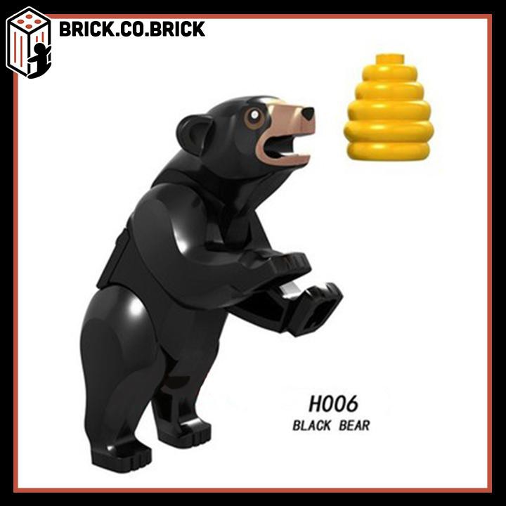 Đồ chơi Lắp ráp Gấu rừng đen Minifigure Mô hình Lego Động vật rừng xanh Xếp hình Black Bear with Honey H006