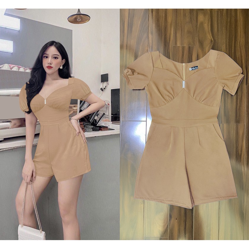 Jumpsuit Nữ 💕FREESHIP💕 Jum Ngắn cổ tim đính hột tay ngắn xinh xắn TJ1110