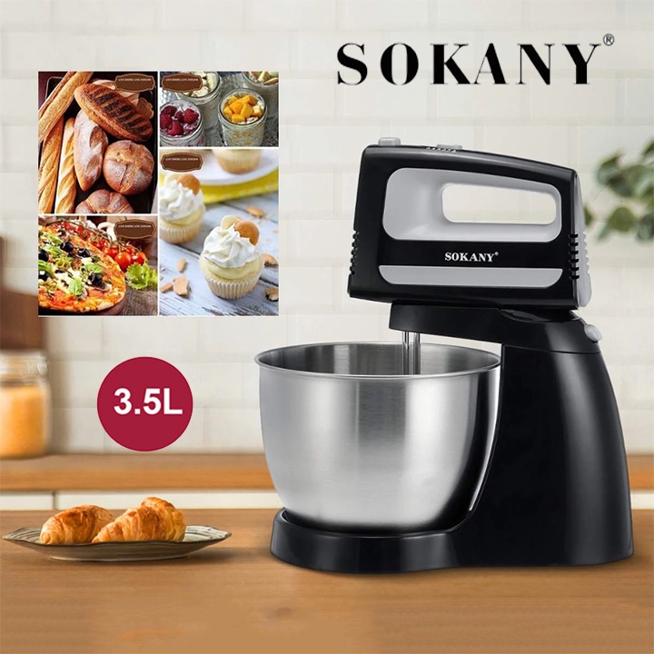 Máy Đánh Trứng Nhào Bột, Đánh Kèm Có Để Bàn SOKANY 400W Âu 3,5L