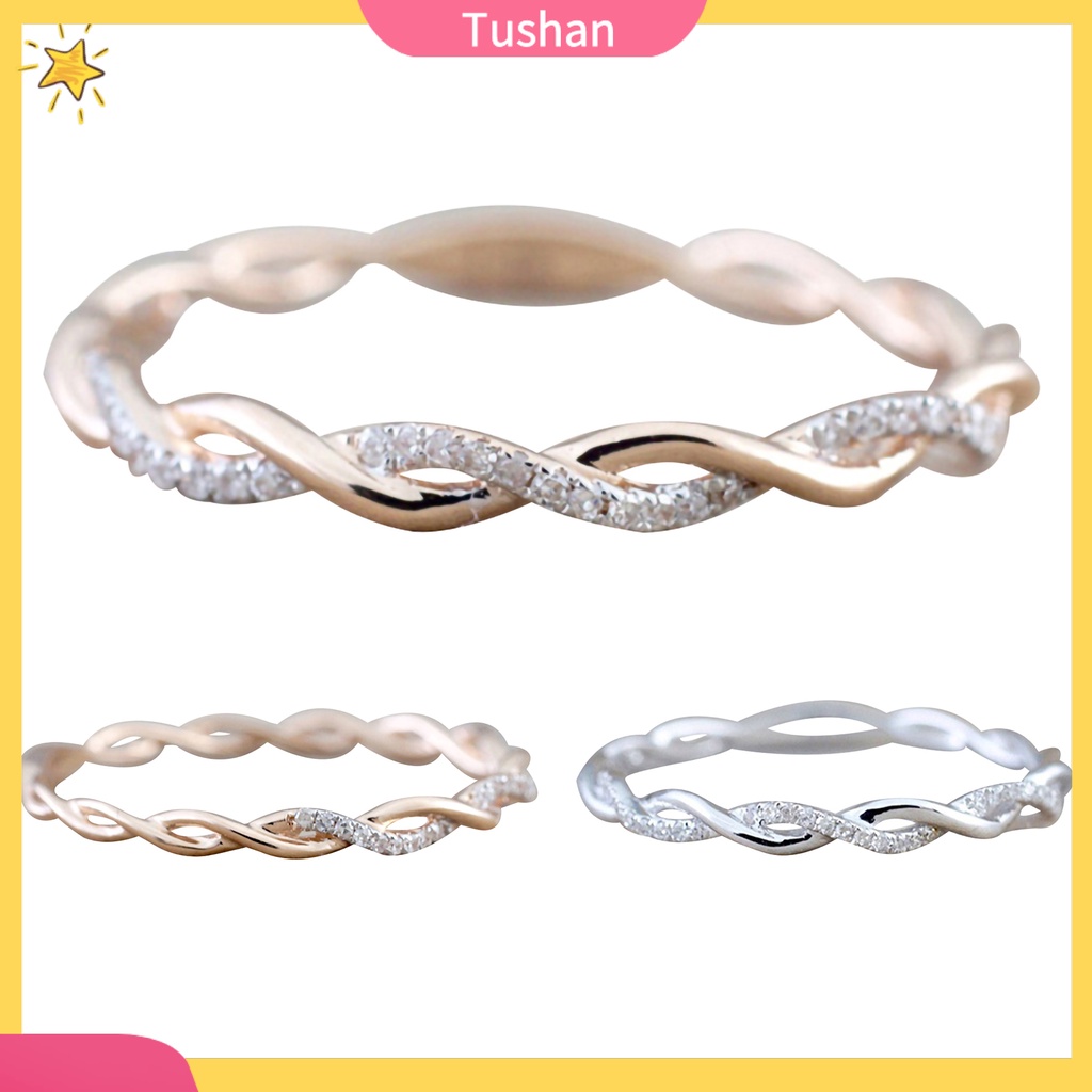 Nhẫn nữ dạng xoắn đính đá dùng trang điểm cô dâu đám cưới độc đáo