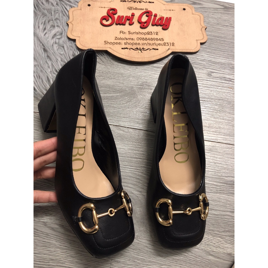 [Siêu Sale] Giày cao gót nữ phối xích gót trụ cao 7p da mềm êm chân mã 9134