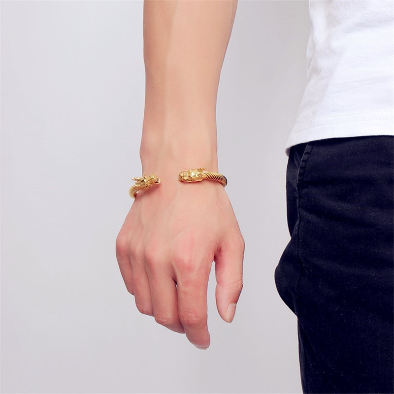 Vòng Tay Kim Loại Mặt Hình Rồng Cá Tính Cho Nam