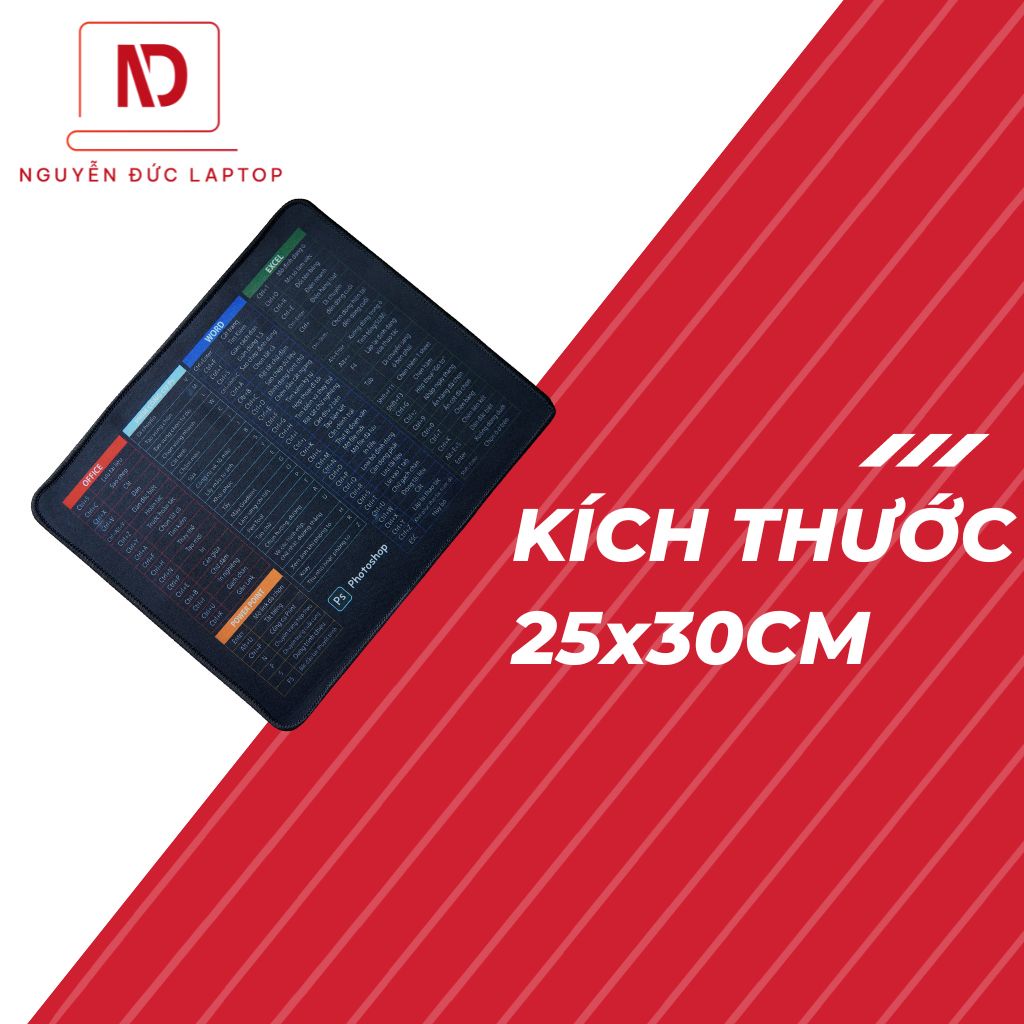 Lót di chuột Phím Tắt Văn Phòng Excel, Word, Photoshop tiện dụng, đa năng - Lót chuột cỡ lớn size 30x80cm và 25x30cm