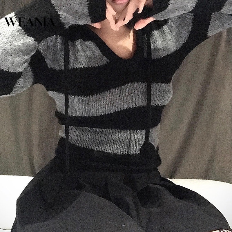 Áo Sweater Dệt Kim Kẻ Sọc Thời Trang Cho Nữ