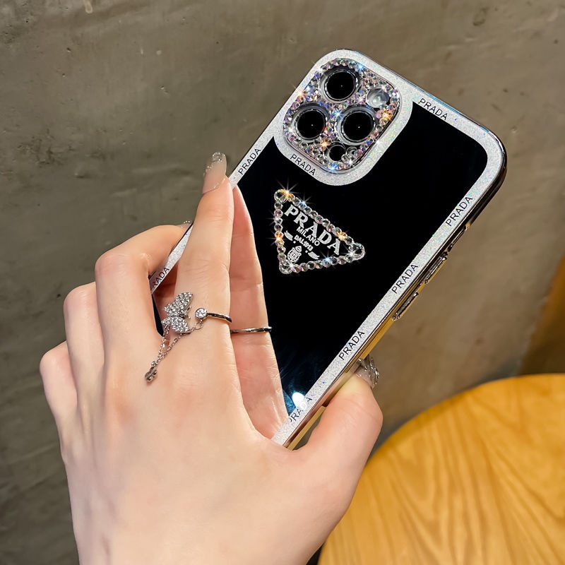 Ốp Điện Thoại Tráng Gương Hình Tam Giác Đính Đá Lấp Lánh Cho iPhone 13 pro Max 14 Plus 12 11 XS Max X XR