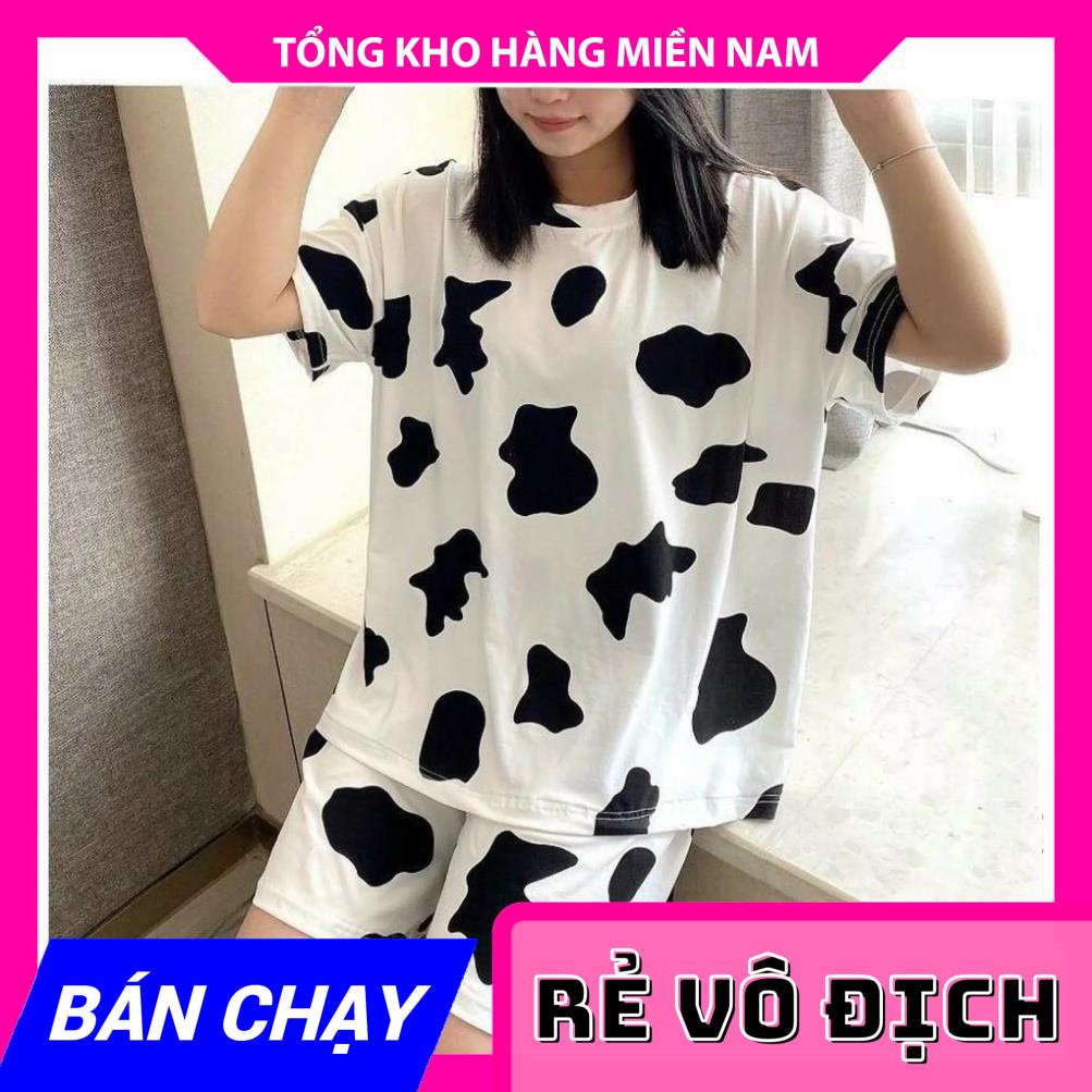 Đồ bộ bò sữa mặc nhà Vải thun mềm mịn mát co giãn tốt in họa tiết hoạt hình bò sữa dễ thương Đồ bộ cho bé