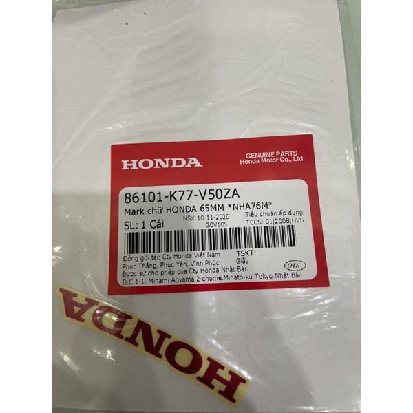 Tem chữ honda 65mm đỏ đen trắng chính hãng honda (giá 1 tem)