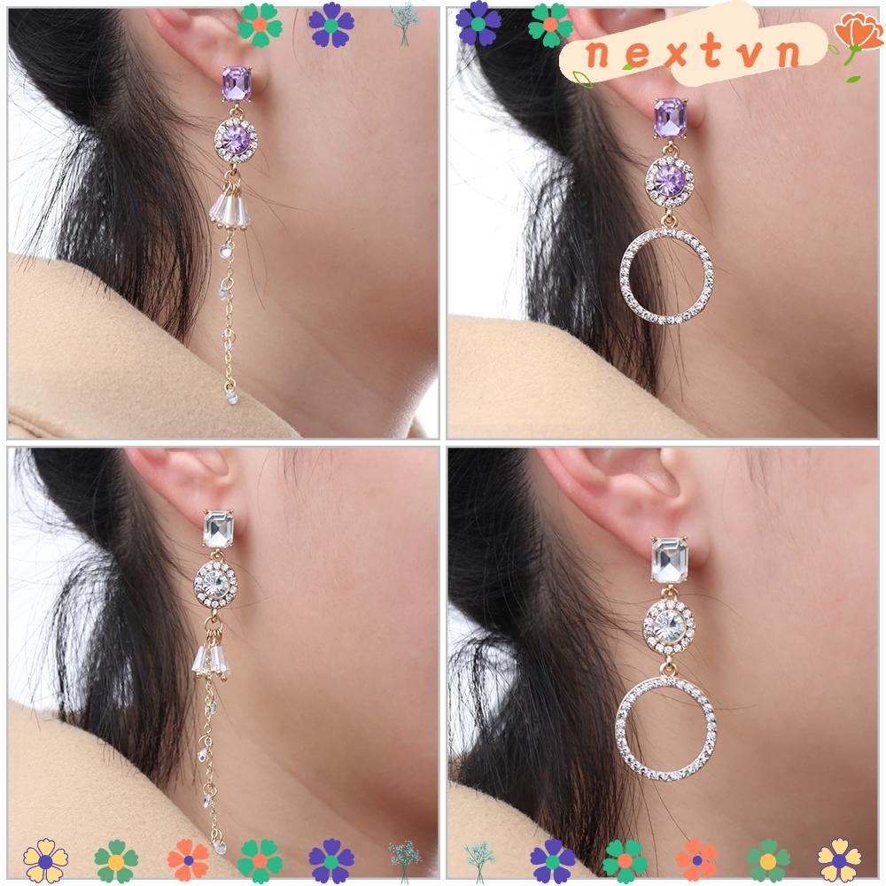 Đôi Khuyên Tai Dáng Dài Đính Đá Màu Tím Và Trắng Cổ Điển Cho Phụ Nữ