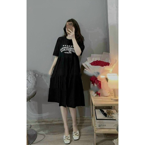 Đầm cotton dáng babydoll tầng siêu xinh, Đầm bầu mặc thoải mái chất đẹp