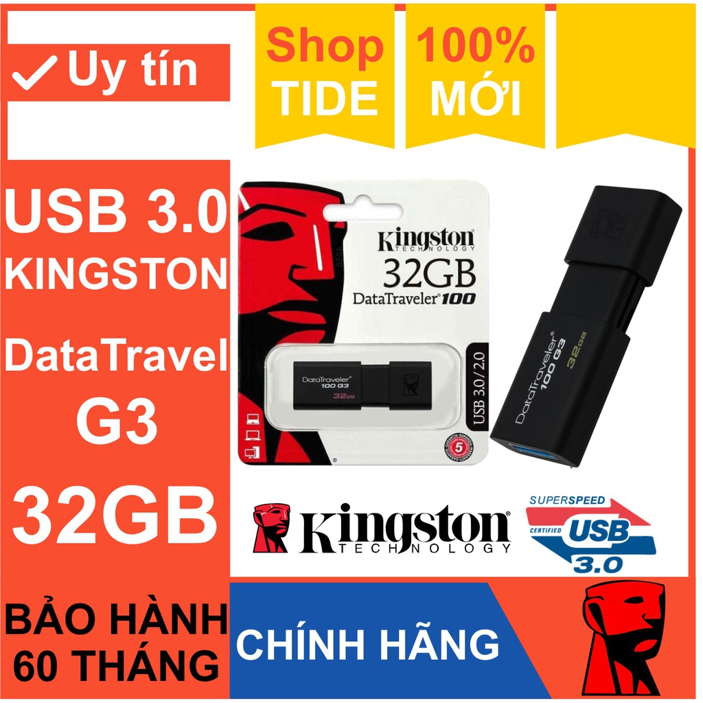 USB 3.0 Kingston 32GB – DataTraveler 100G3 – CHÍNH HÃNG – Bảo hành 5 năm