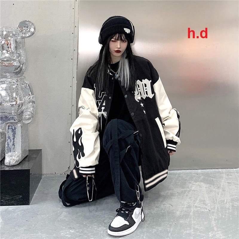 Áo khoác bomber Jacket nam nữ LA tay lửa Hàng loại 1 cá tính Trend 2022 phong cách Hàn QuốcChất nỉ vs gió chống nắng