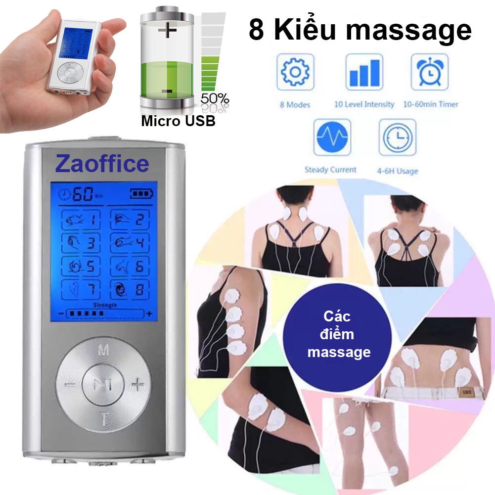 Máy massage xung điện 4-8 miếng dán đấm bóp toàn thân 8 chế độ đấm bóp