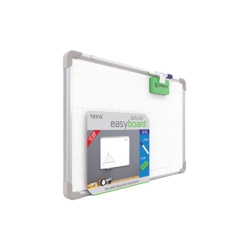 Bảng từ trắng viết bút lông 60 x 80cm Tân Hà, Mặt bảng từ Hàn Quốc chống lóa, có kẻ ô - tặng lau bảng + bút dạ bảng