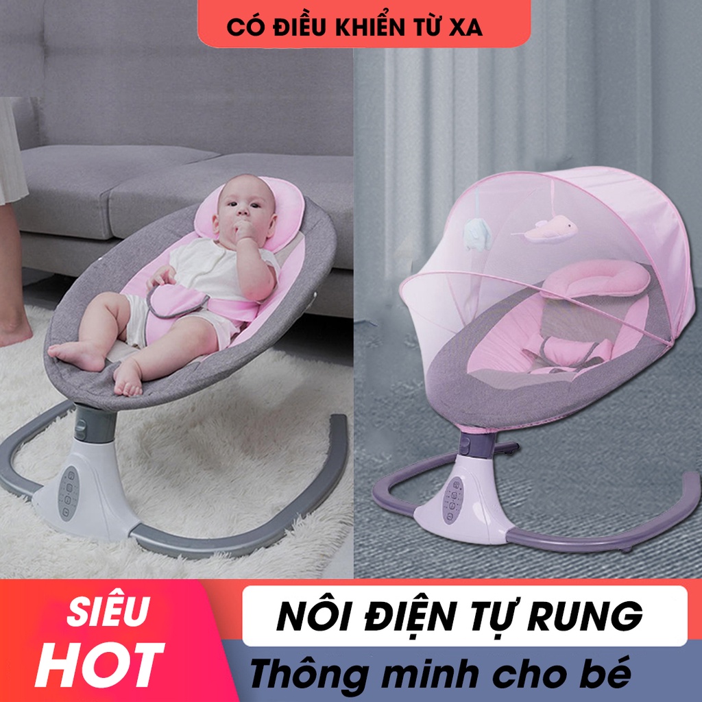 Nôi điện cho bé - Điều khiển từ xa, phát nhạc - Rung, xoay tự động 360 - Ghế ru ngủ thông minh - BH toàn quốc 12 tháng