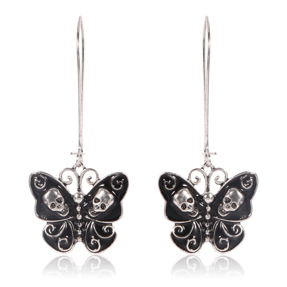 1 Đôi Bông Tai Móc Hình Đầu Lâu Và Bướm Phong Cách Gothic Punk