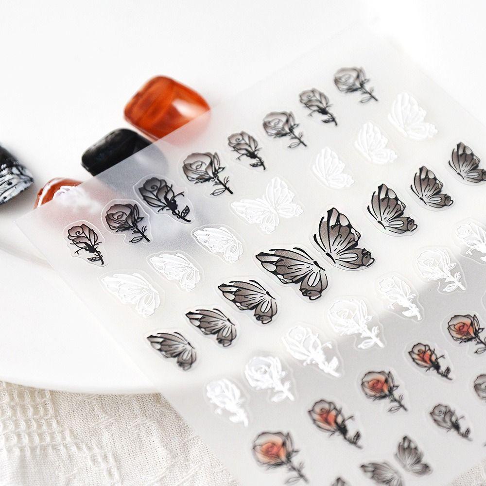 Miếng Dán Trang Trí Móng Tay Hình Cánh Bướm Hoa Hồng Thanh Lịch DIY