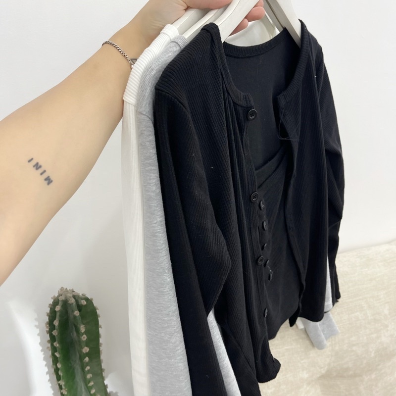  Set Áo Cardigan Thun Mỏng + Áo Hai Dây Dáng Croptop Ba Màu Lựa Chọn | BigBuy360 - bigbuy360.vn