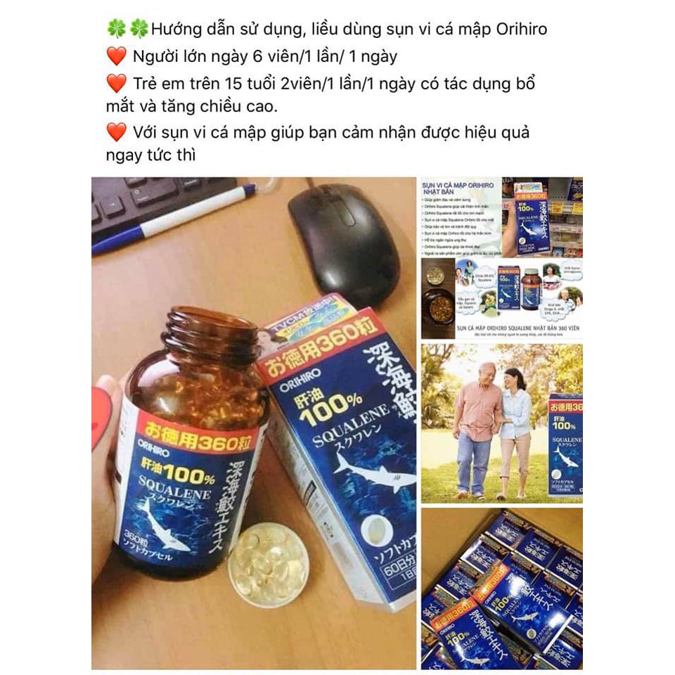 Viên Uống Sụn Vi Cá Mập Orihiro Squalene Nhật Bản, Dầu Gan Cá Mập Orihiro Nhật Bản 360 viên