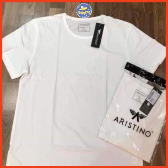 (ARISTINO AC22) Áo thun nam có tay ARISTINO màu trắng cotton cao cấp mềm mát thoát khí thấm hút mồ hôi