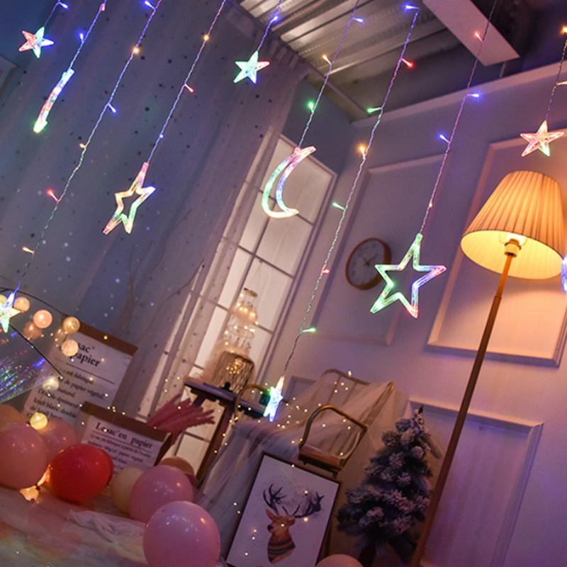 Dây Đèn Led 3.5m / 8 Bóng Hình Ngôi Sao Mặt Trăng Trang Trí Nội Thất Kèm Điều Khiển Từ Xa