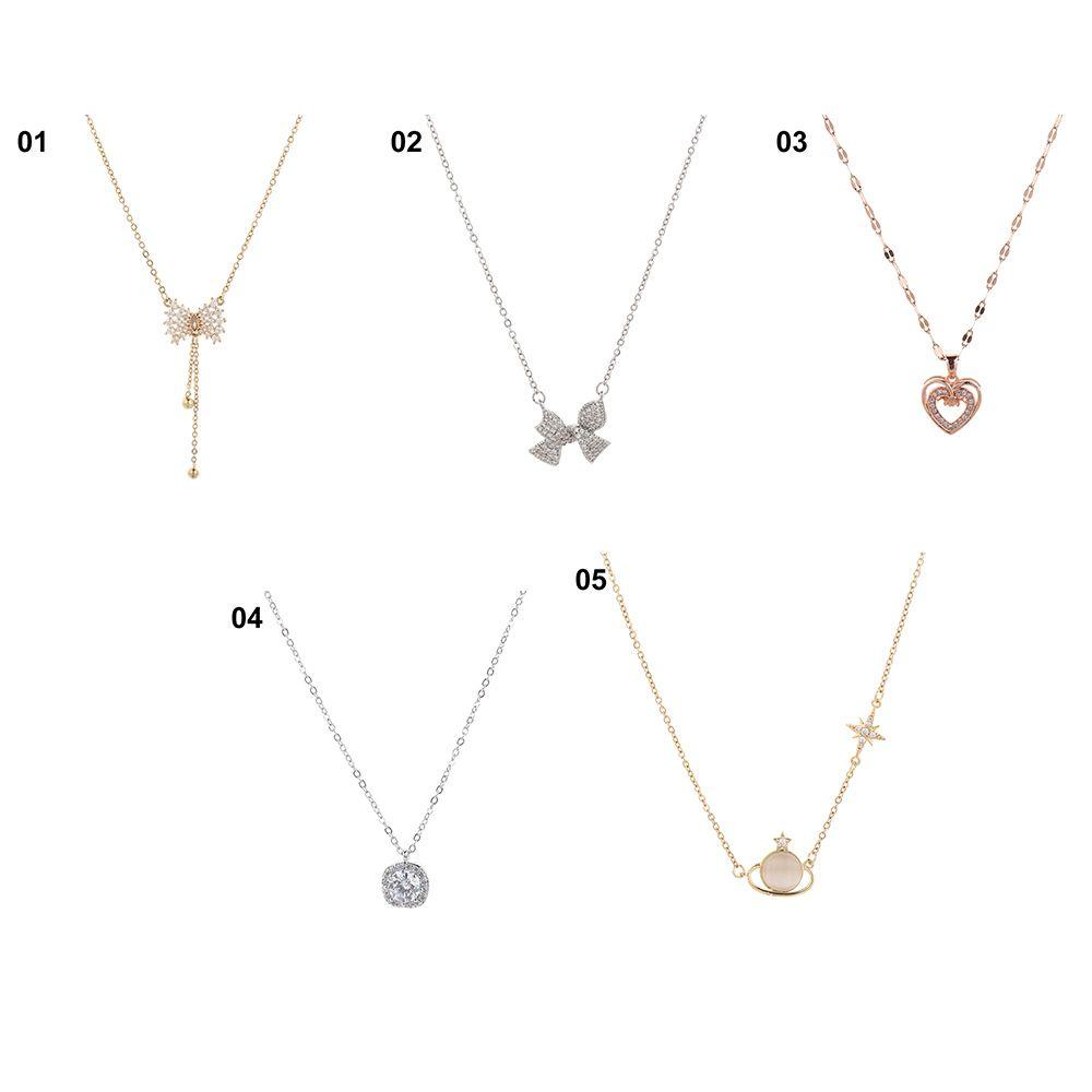 JUNE Simple Pendant Necklace Japanese and Korean-Style Heart Titanium Steel Clavicle Chain Rose|Exquisite Classic Fashionable Jewelry Bow-knot