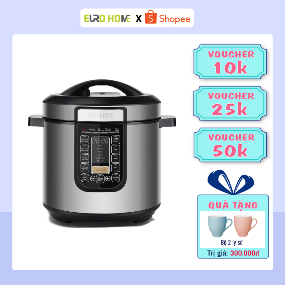 Nồi áp suất điện tử Philips 1000W HD2137 -6L, nấu đa năng, chức năng nấu chậm, bảo hành 2 năm
