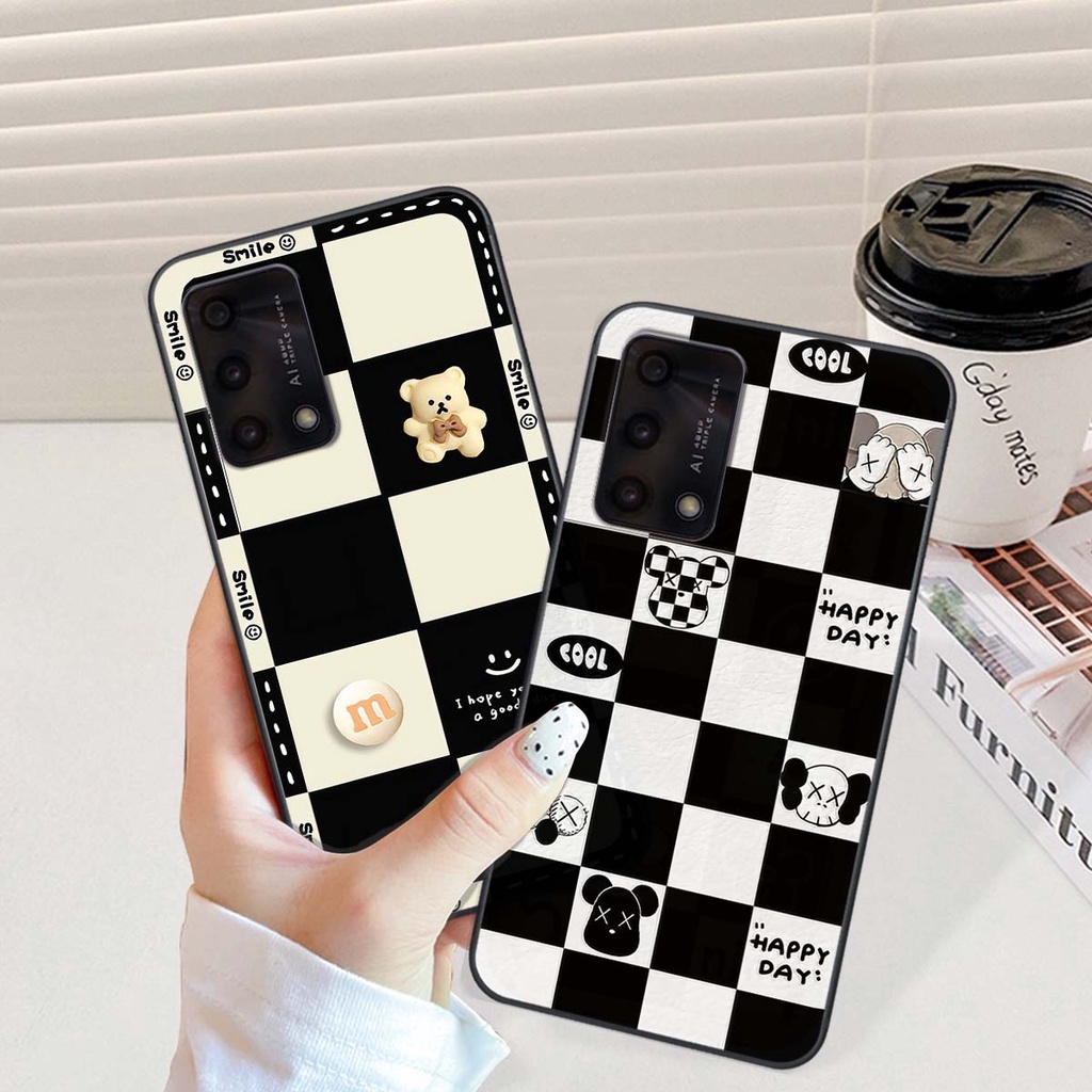 Ốp Oppo A74 / A94 / A95 gấu Bear rick caro vuông thời trang siêu đẹp