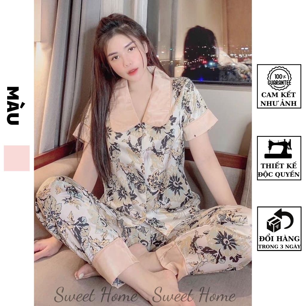 Bộ Pijama Trắng Cao Cấp Cộc Tay Mềm Mại Phối Cổ Sen Độc Đáo Thời Thượng C04 SWEET HOME