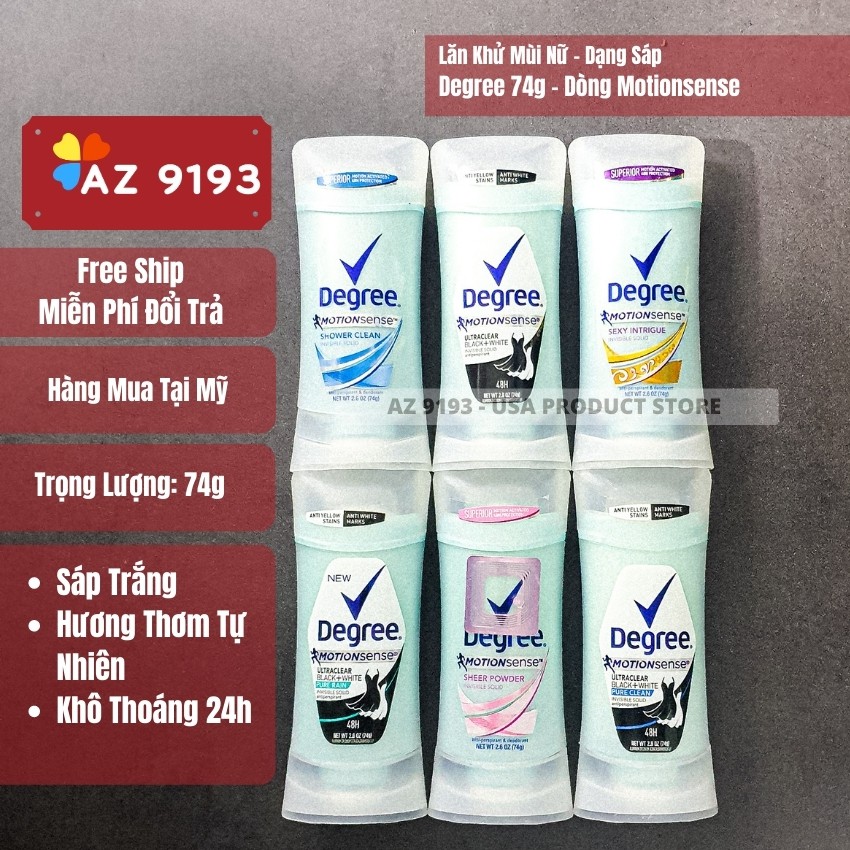 [Mua Tại Mỹ - Date 2022] Lăn Khử Mùi Nữ Degree, Dạng Sáp,74g, Dòng MotionSense - Khô Thoáng 48h, Không vàng áo - Az 9193 | BigBuy360 - bigbuy360.vn