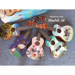 [Tặng kèm phụ kiện] Đàn ukulele gỗ uk26 mặt đàn hình 3D