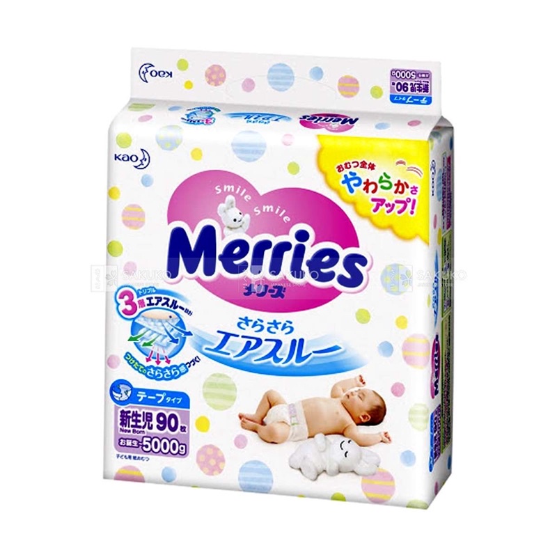 Tả Merries, Bỉm Dán Merries Nội Địa Nhật Thấm Hút Nhanh Đủ Size SS90/S82/M64/L64+6 - SAKUKO