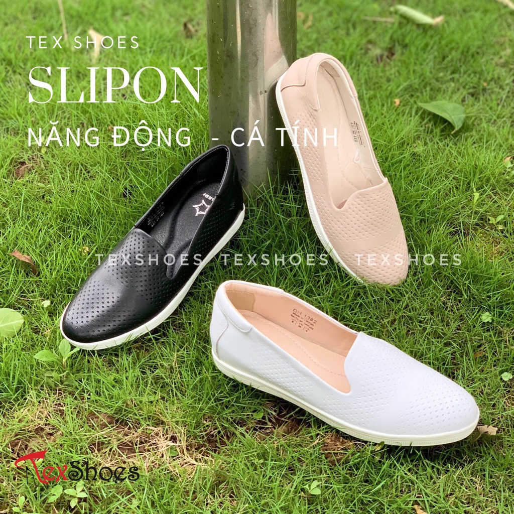 Giày slip on nữ da thật cao cấp năng động trẻ trung VNXK TEX SHOES