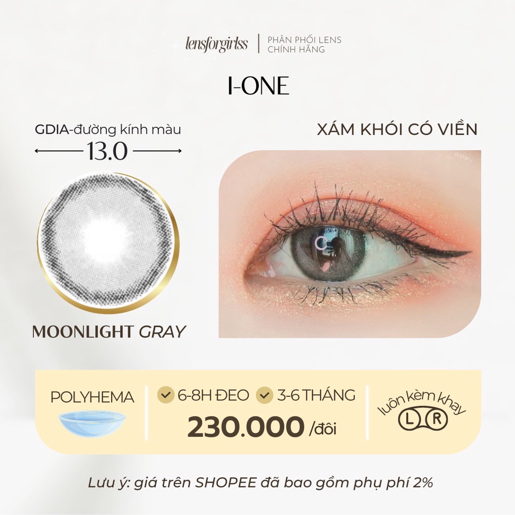 Kính Áp Tròng xám khói có viền MOONLIGHT GRAY - Made in Korea | HSD 3-6 tháng | Lens cận
