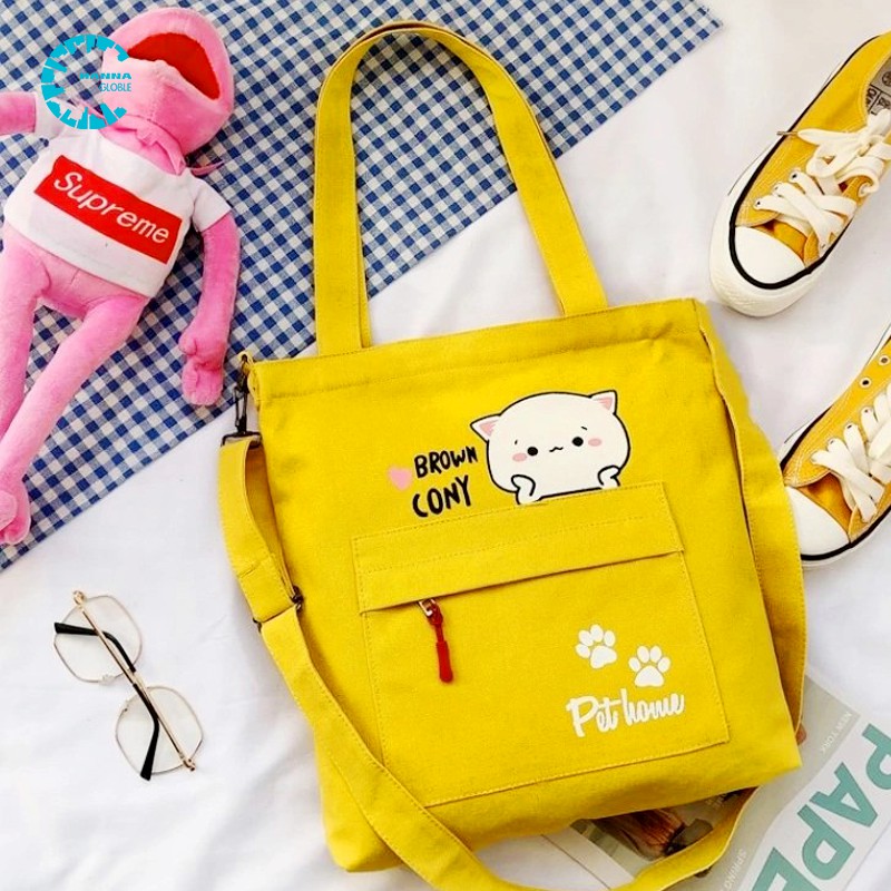 Túi tote vải canvas, túi tote nữ nhiều mẫu cute giá rẻ (không kèm móc khóa)