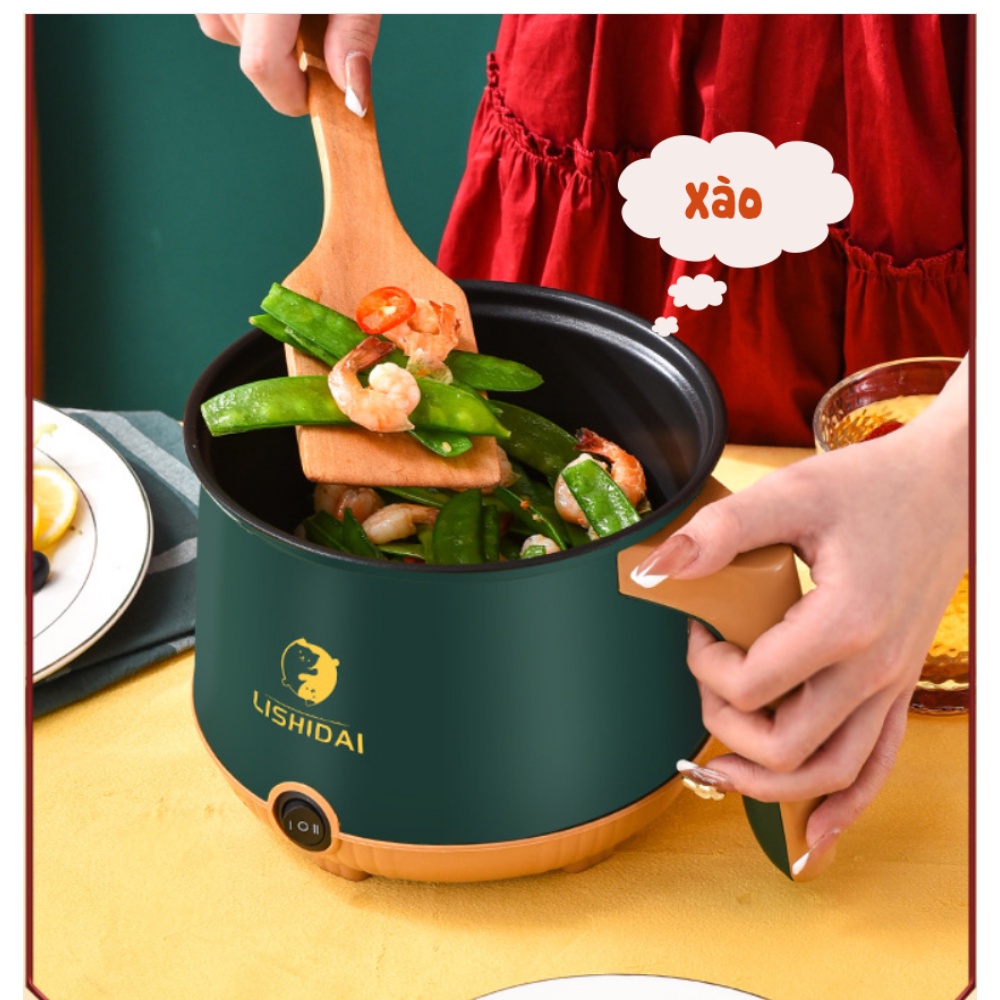 Nồi Lẩu Điện, Ca Nấu Mì Đa Năng Lishidai Dung Tích 1.8L Chiên, Xào, Nấu ăn, nấu cơm, nấu lẩu mini