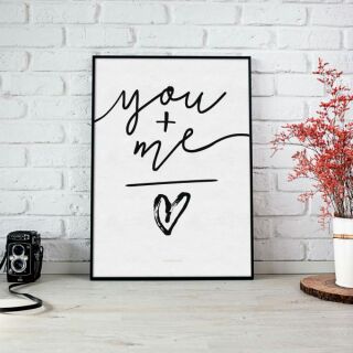 Tranh in canvas chữ you+me kèm khung 30x40