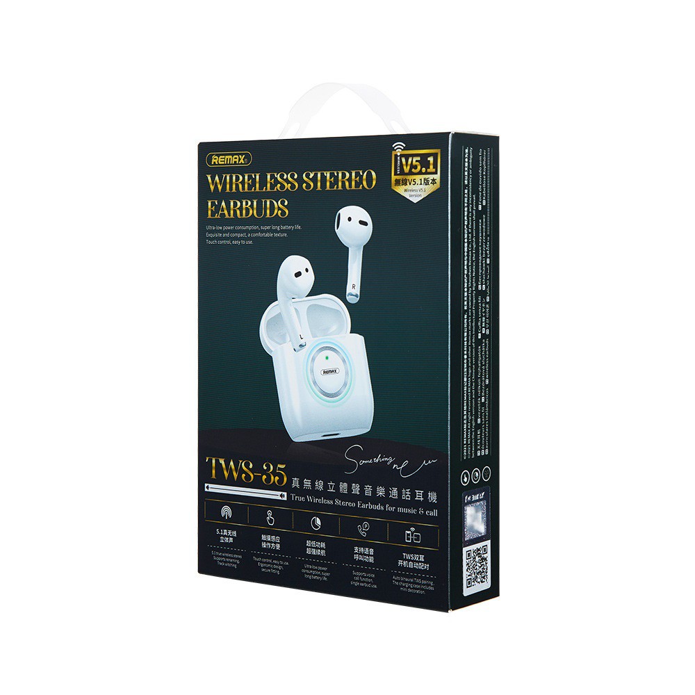 Tai nghe Bluetooth TWS Remax TWS-35 V5.1 Thiết kế nhỏ gọn, Thời trang (Trắng) - Hãng phân phối