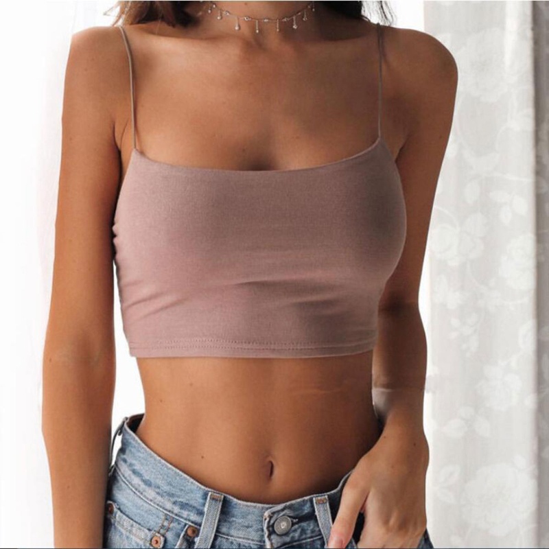 Áo Croptop Hai Dây Màu Trơn Cổ Khoét Sâu Gợi Cảm Cho Nữ