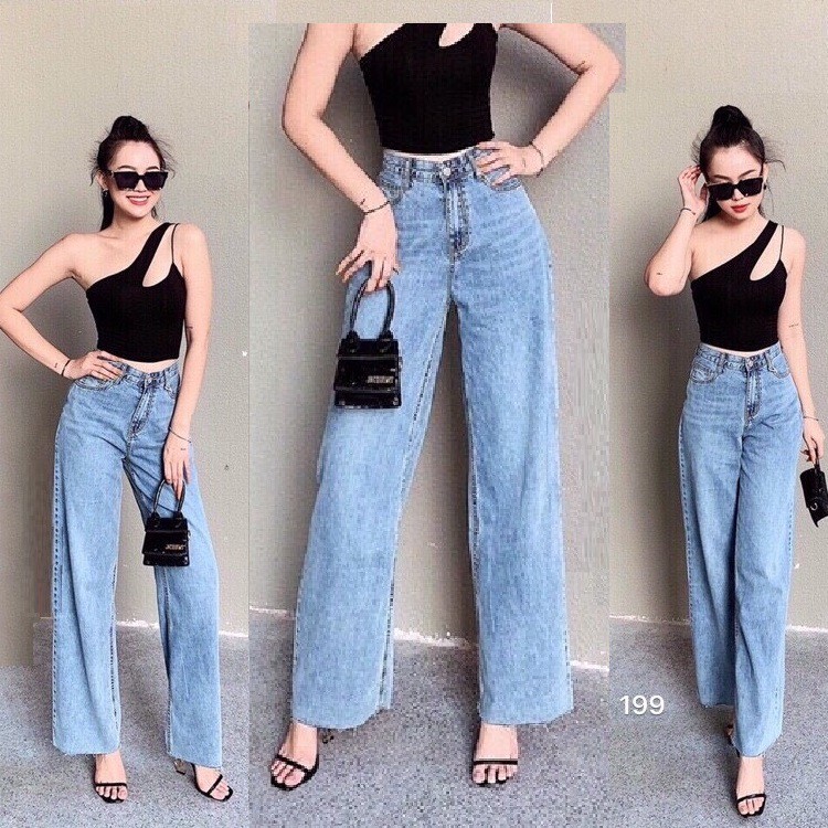 [HÌNH THẬT] QUẦN JEAN DÀI ỐNG RỘNG LƯNG CAO TRƠN BASIC - QUẦN BÒ NỮ CULOTTES SUÔNG T 25